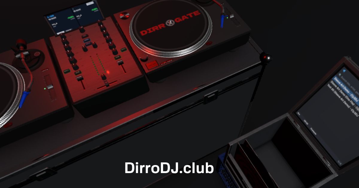Vinyl decks with a tablet controller across the mixer